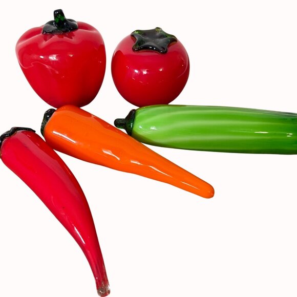 Handblown Glass Vegetable Figurines Set VTG MCM Murano Style Kitchen Art Decor - Picture 4 of 16